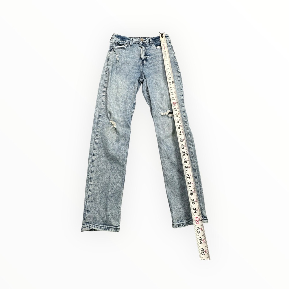 Gap Mom Jean‎ Girls Size 14 Light Blue Acid Wash Distressed High Rise Denim - Picture 6 of 12